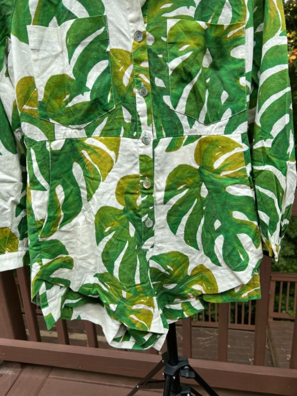 NWOT Farm Rio Linen Blend White Monstera Long Sleeve Romper Size M - Picture 4 of 11